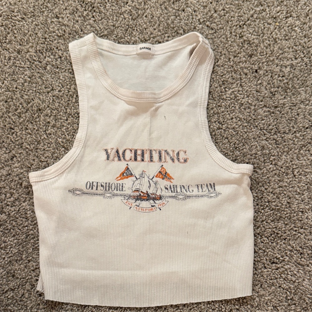 Garage Cream Ribbed Yachting Graphic Crop Tank